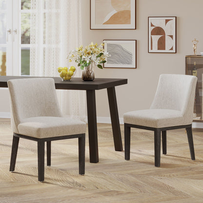 Modern dining chair set beige fabric upholstery with dark wood legs HouseOfZazla set of 2 on Tampa Home & Garden Store