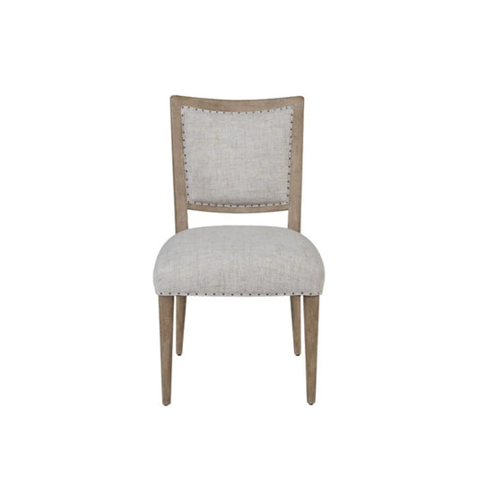 Oversized side dining chair set of 2 in sand fabric with wood legs and nailhead trim on Tampa Home & Garden Store