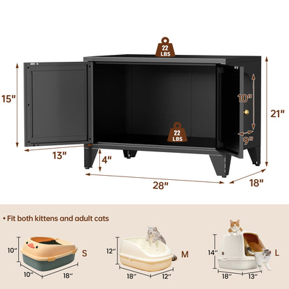 Metal cat litter box enclosure by HouseOfZazla in black steel with dual doors, 28in L x 18in W on Tampa Home & Garden Store