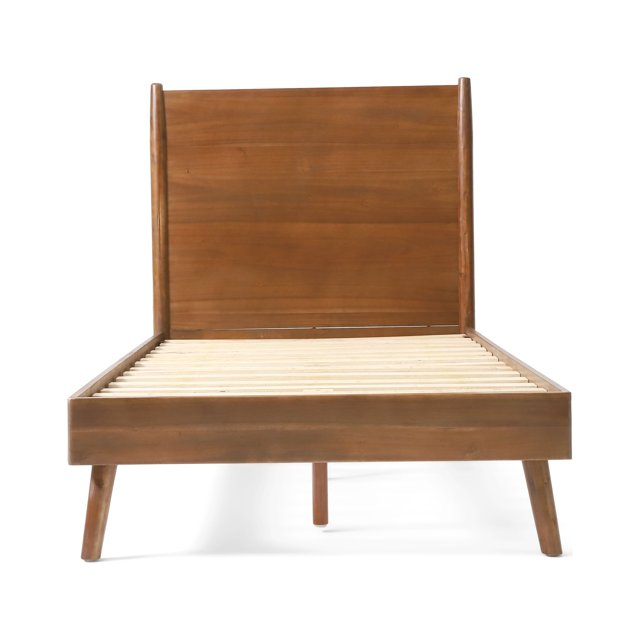 Cohron Solid Wood Platform Twin Bed frame with brown finish by HouseOfZazla on Tampa Home & Garden Store
