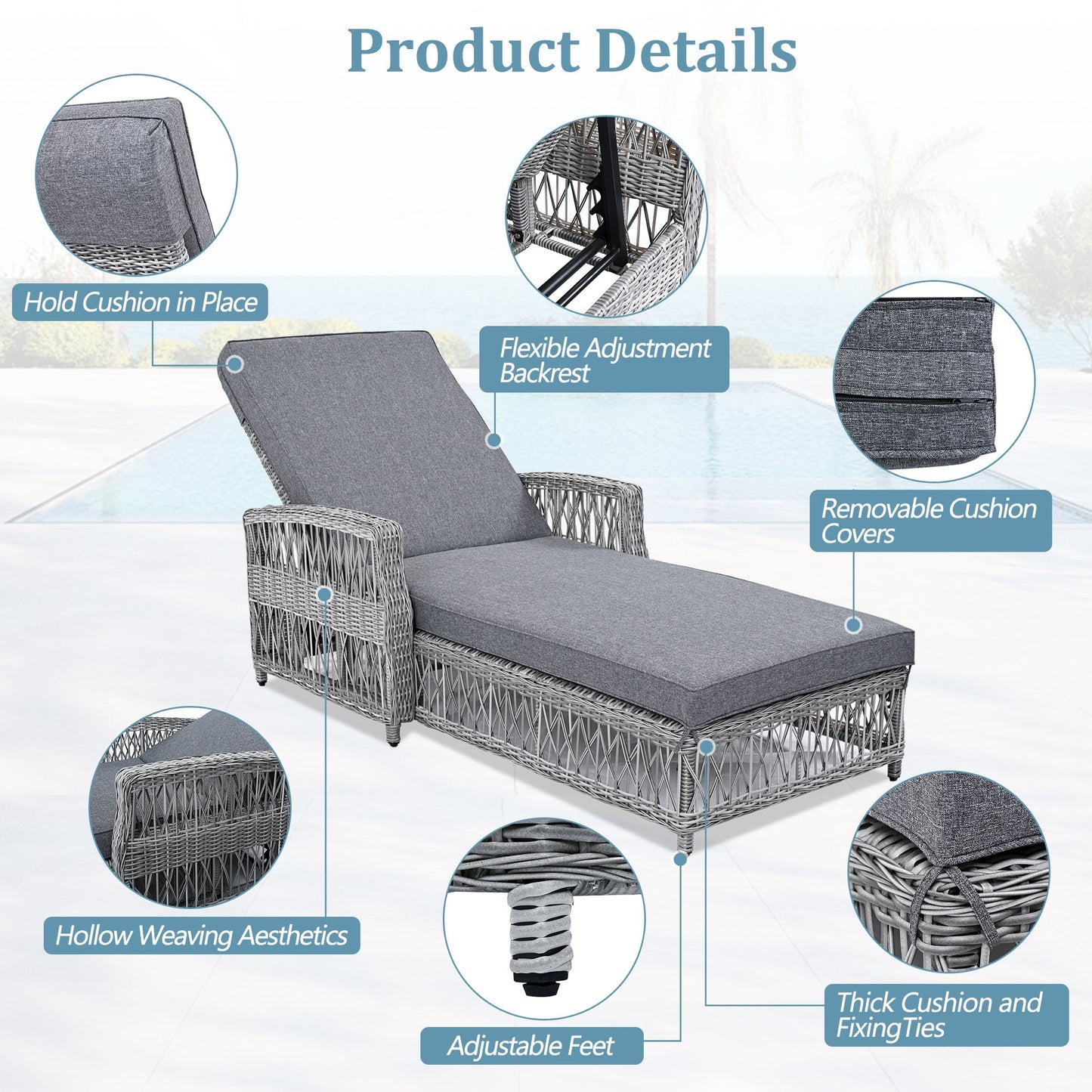 GO Outdoor Reclining Chaise by HouseOfZazla, grey wicker sunlounger with adjustable backrest on Tampa Home & Garden Store