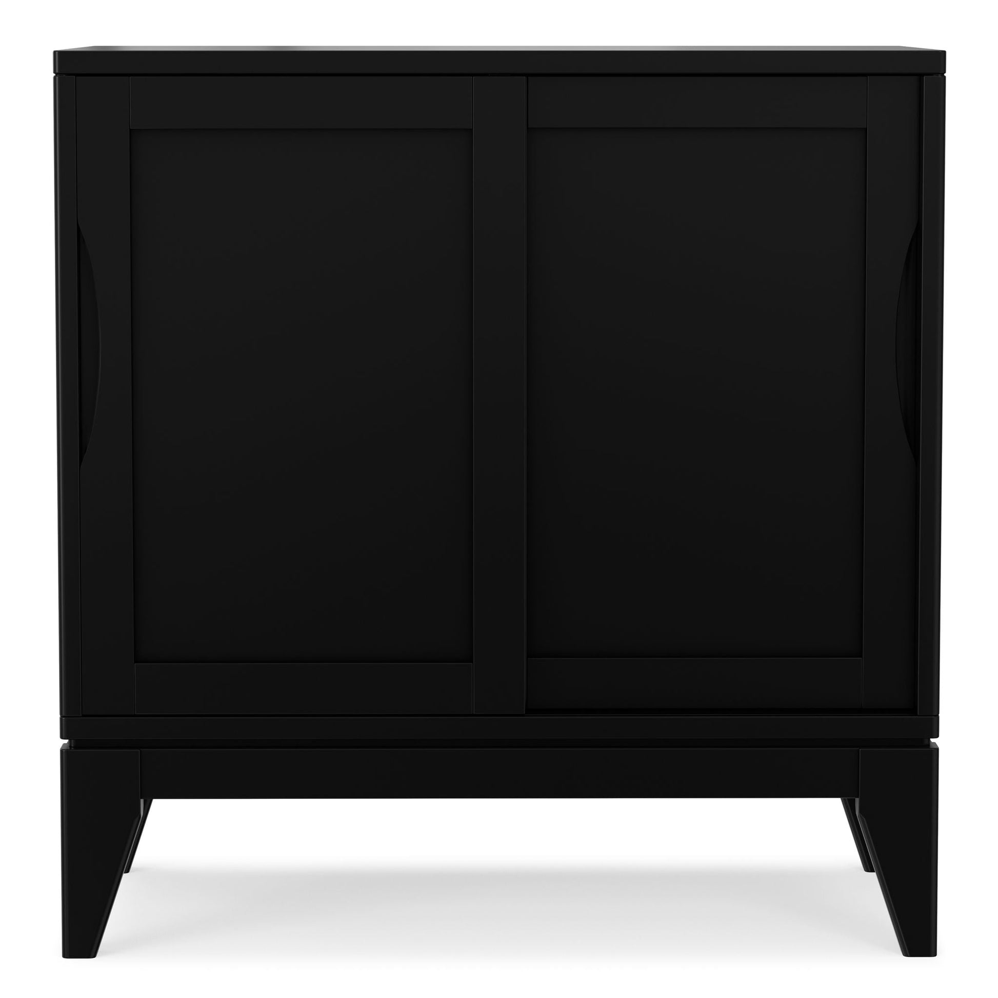 Harper low storage cabinet in black with two-panel doors and slim legs accent table on Tampa Home & Garden Store
