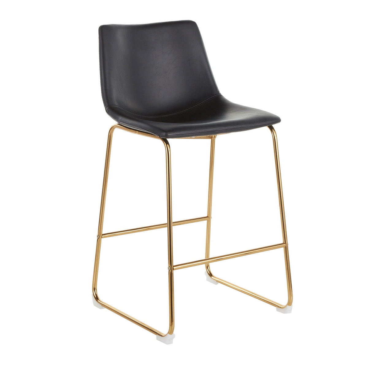 Duke Contemporary Counter Stool set of 2 with black leather seat and gold metal legs on Tampa Home & Garden Store