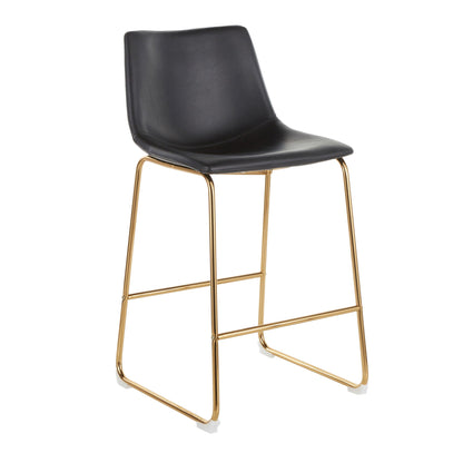 Duke Contemporary Counter Stool set of 2 with black leather seat and gold metal legs on Tampa Home & Garden Store