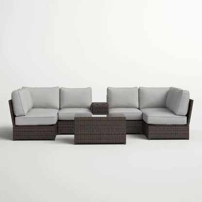 Stylish Wicker Patio Seating Group 4-piece set with dark brown wicker and gray cushions on Tampa Home & Garden Store