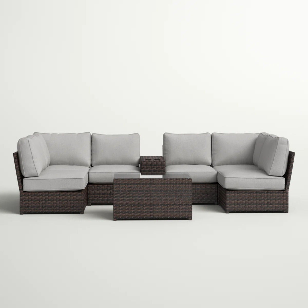 Modular wicker patio seating group with gray cushions 4-piece outdoor set on Tampa Home & Garden Store
