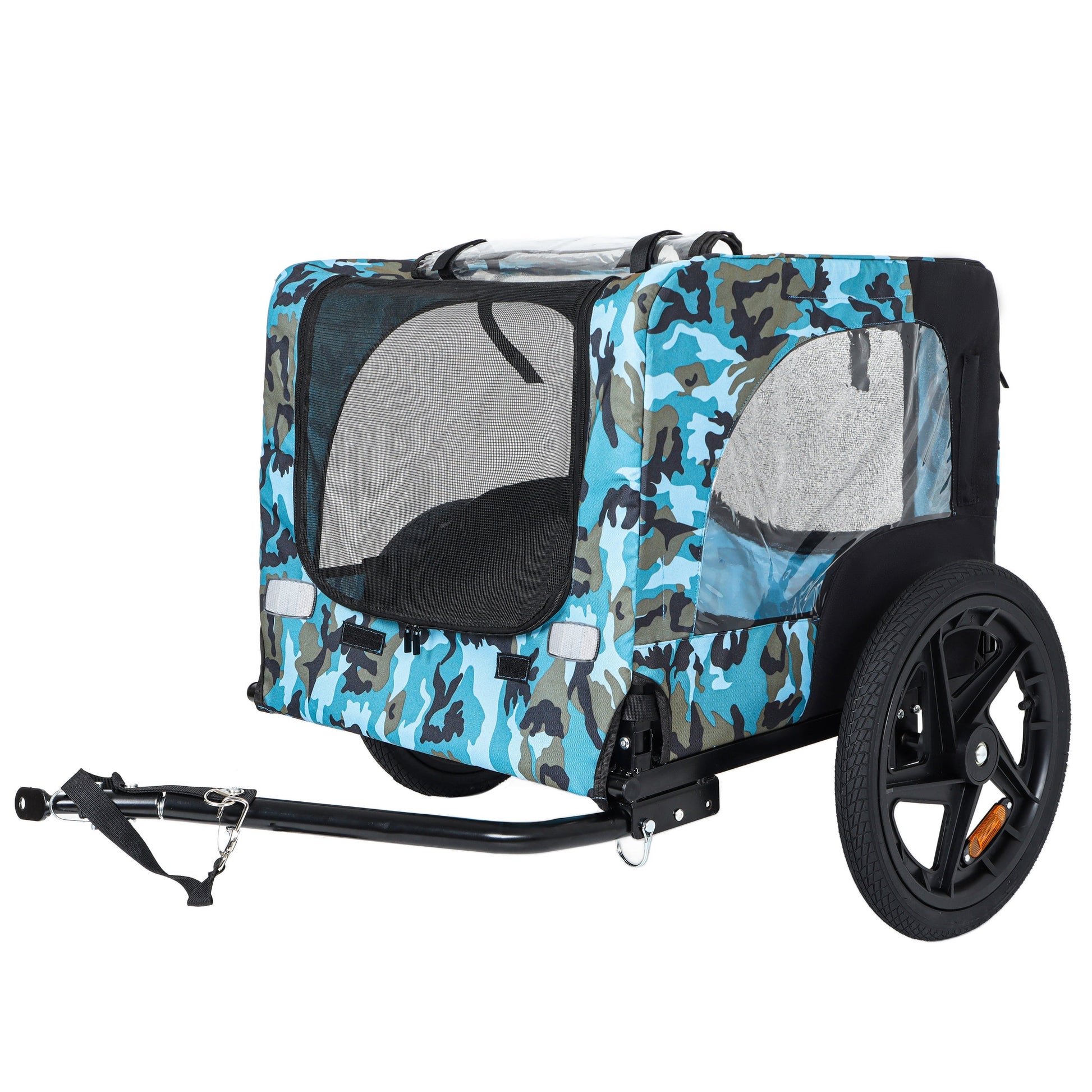 Outdoor Heavy Duty Collapsible Pet Bike Trailer with 16-Inch Wheels, blue camo fabric HouseOfZazla on Tampa Home & Garden Store