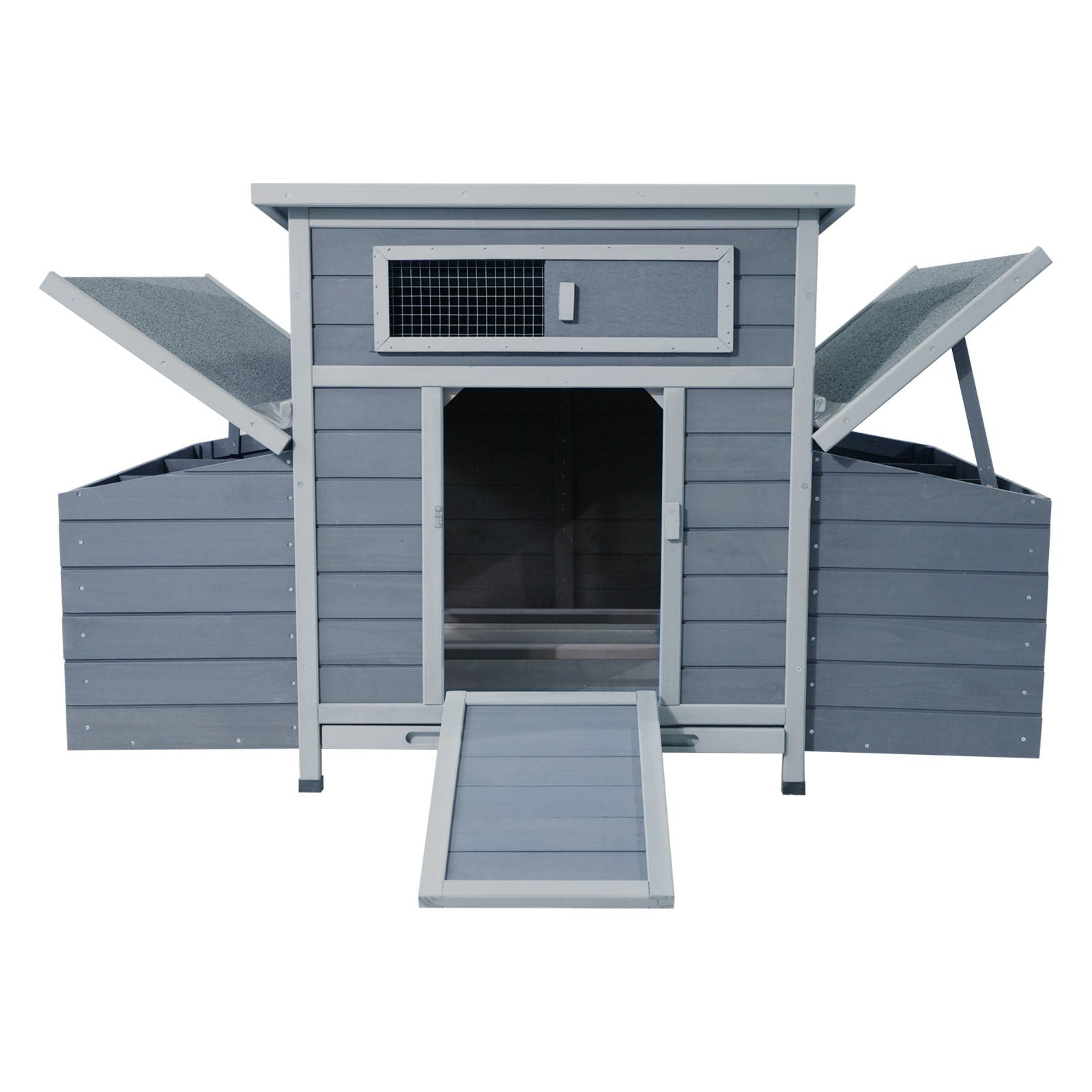 Large gray wooden chicken coop with dual nesting boxes, ramp entry by HouseOfZazla on Tampa Home & Garden Store