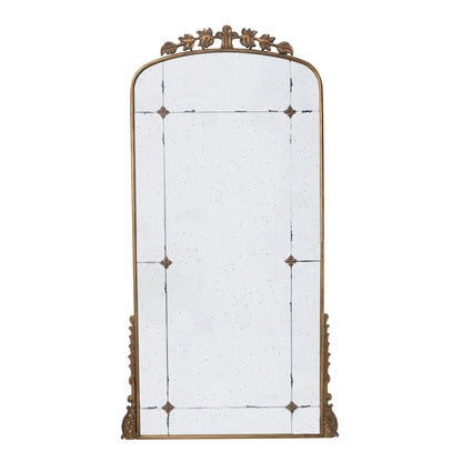 Lavish full-length antique-gold metal mirror with ornate leaf crest on Tampa Home & Garden Store