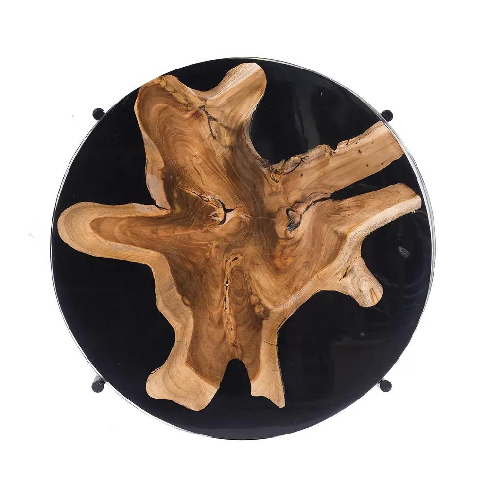 Side Table round black top with natural wood live-edge inlay by Unique Piece Furniture on Tampa Home & Garden Store