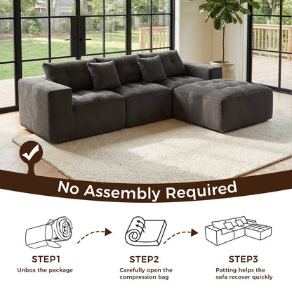 Vintage Corduroy L Shaped Sofa and Modular Frame