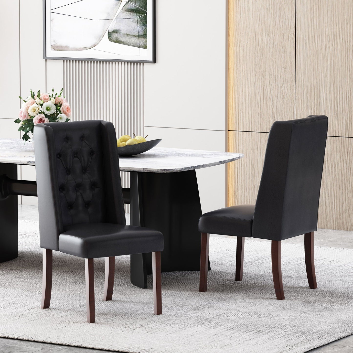Sophisticated tufted dining chairs with high backs, set of 2 in black upholstery on Tampa Home & Garden Store