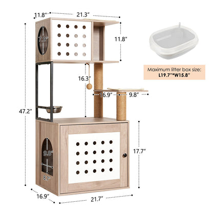 Cat Tree with Litter Box Enclosure and Hammock by HouseOfZazla, white panels and sisal posts on Tampa Home & Garden Store