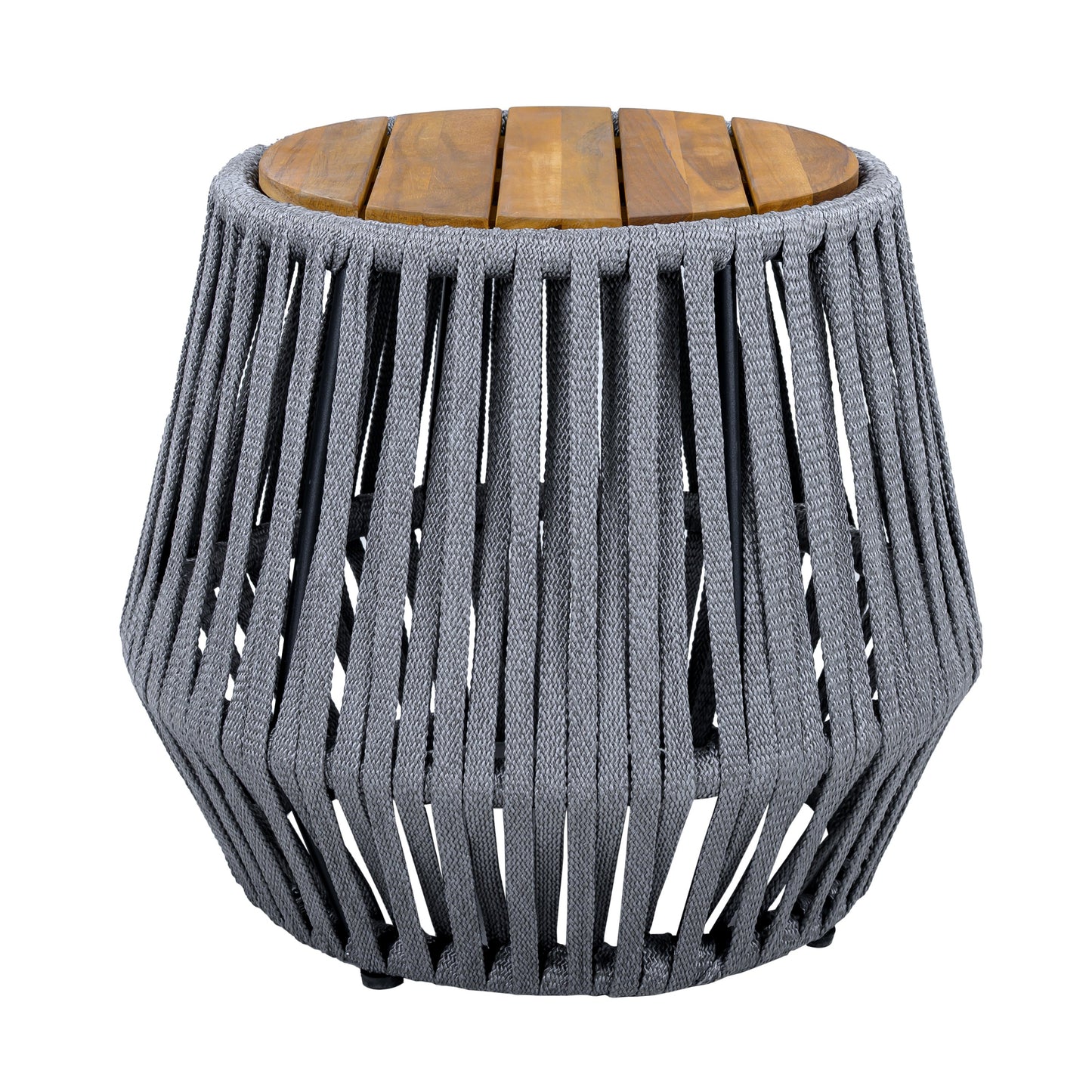 Outdoor Acacia Wood Side Table and Grey Rope