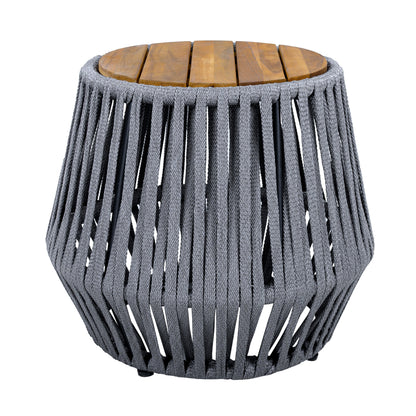 Outdoor Acacia Wood Side Table and Grey Rope
