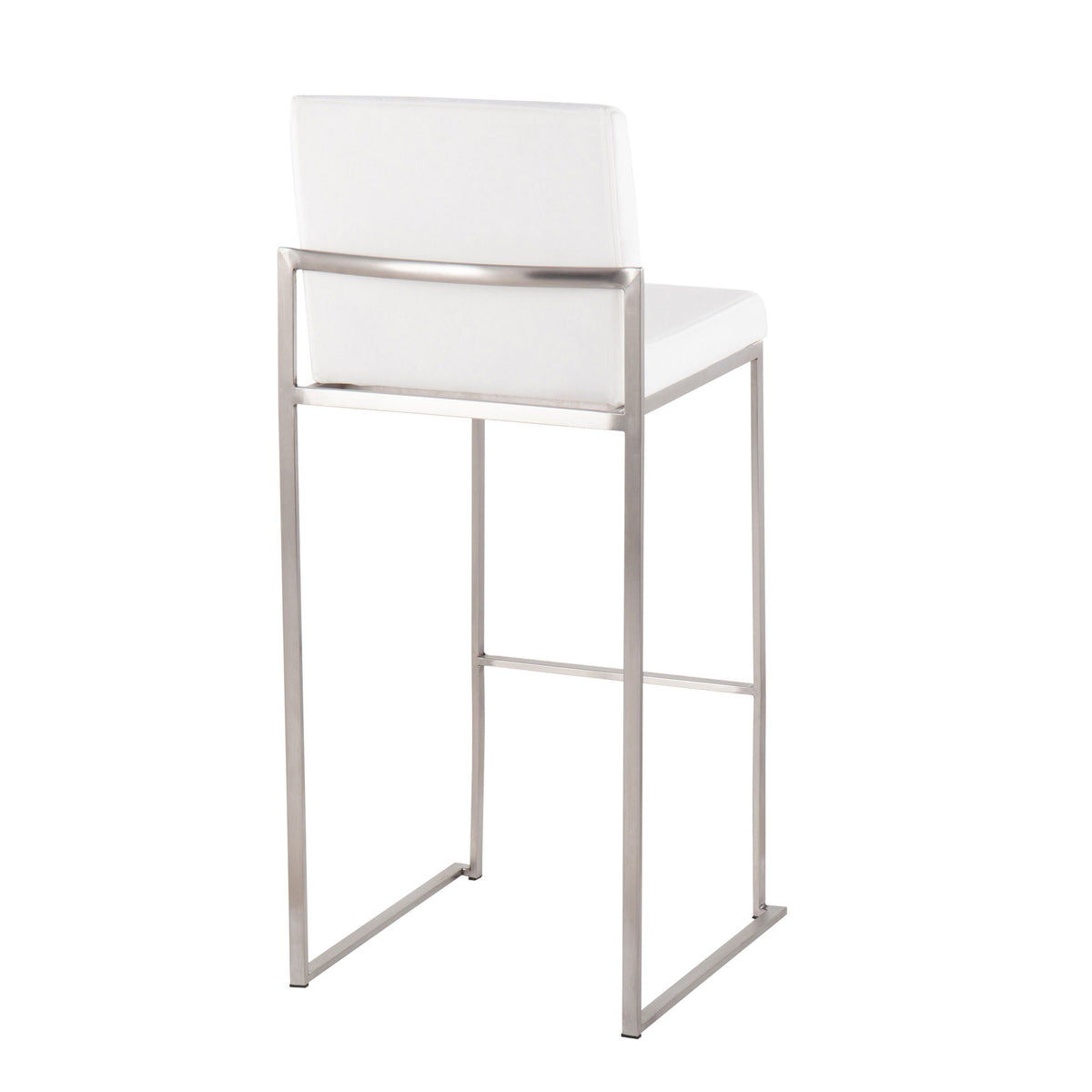 High-back barstool with white upholstered seat and back, brushed stainless steel frame 1 on Tampa Home & Garden Store