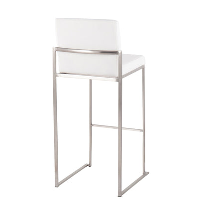 High-back barstool with white upholstered seat and back, brushed stainless steel frame 1 on Tampa Home & Garden Store