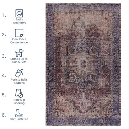 Area rug Maval washable by Unique Piece Furniture in blue beige distressed oriental pattern on Tampa Home & Garden Store