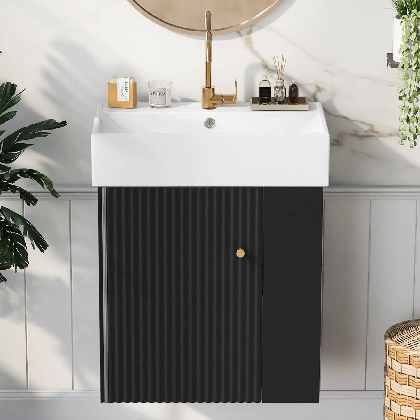 Compact Modern Floating Vanity with Ceramic Basin