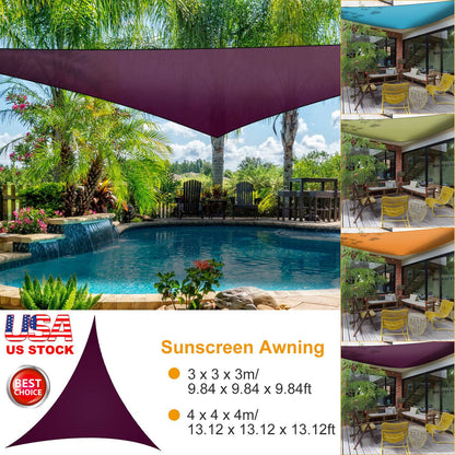 GemGear triangle shade sail canopy purple over poolside patio color options shown on Tampa Home & Garden Store