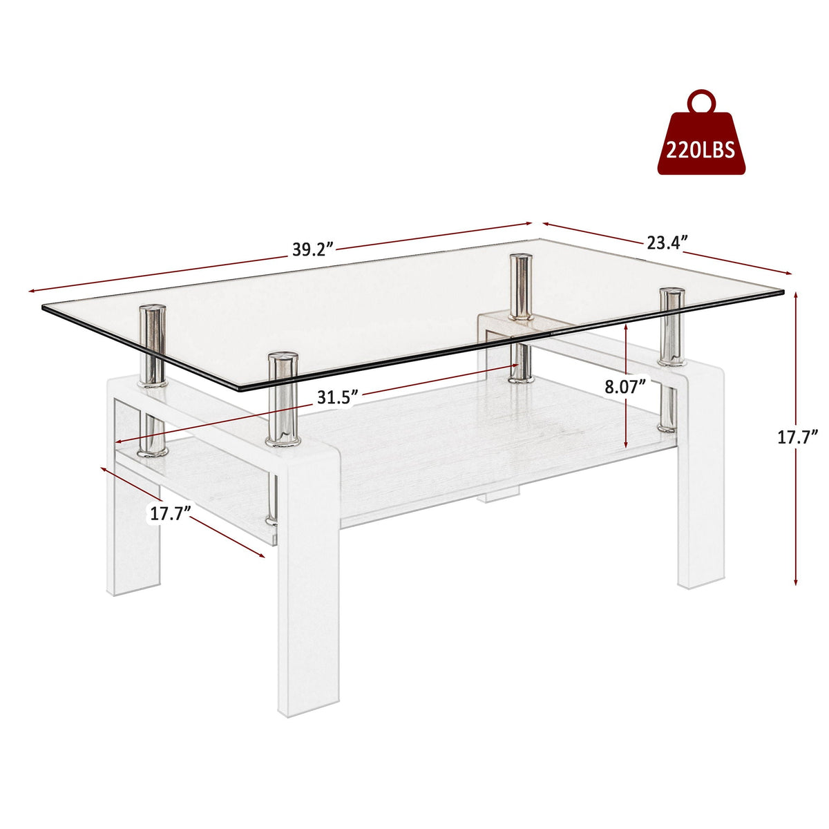 Modern rectangular glass-top coffee table with storage shelf in white finish by HouseOfZazla on Tampa Home & Garden Store