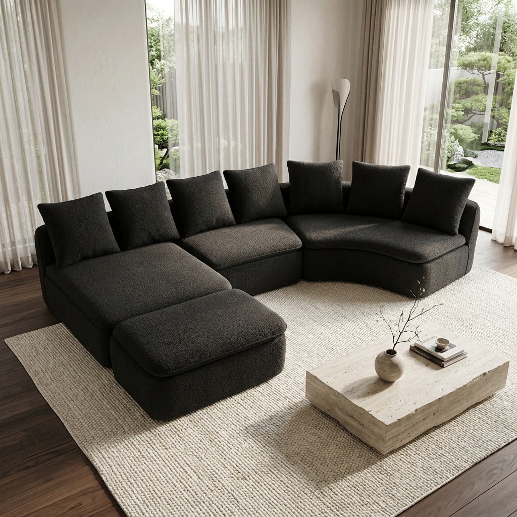 133'' Modular U-Shaped Sectional Sofa by HouseOfZazla in dark charcoal fabric with cushions on Tampa Home & Garden Store