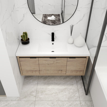 Floating bathroom vanity with resin sink and soft-close doors, HouseOfZazla natural wood cabinet on Tampa Home & Garden Store