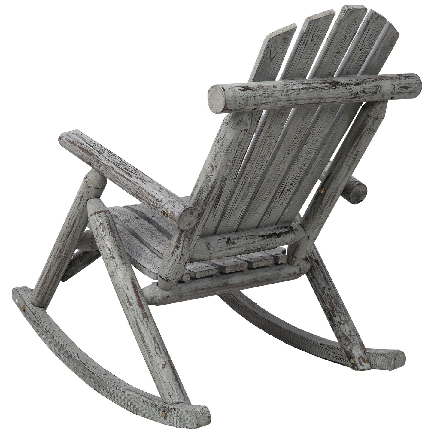 Durable Fir Log Rocking Chair in Weathered Gray Finish on Tampa Home & Garden Store