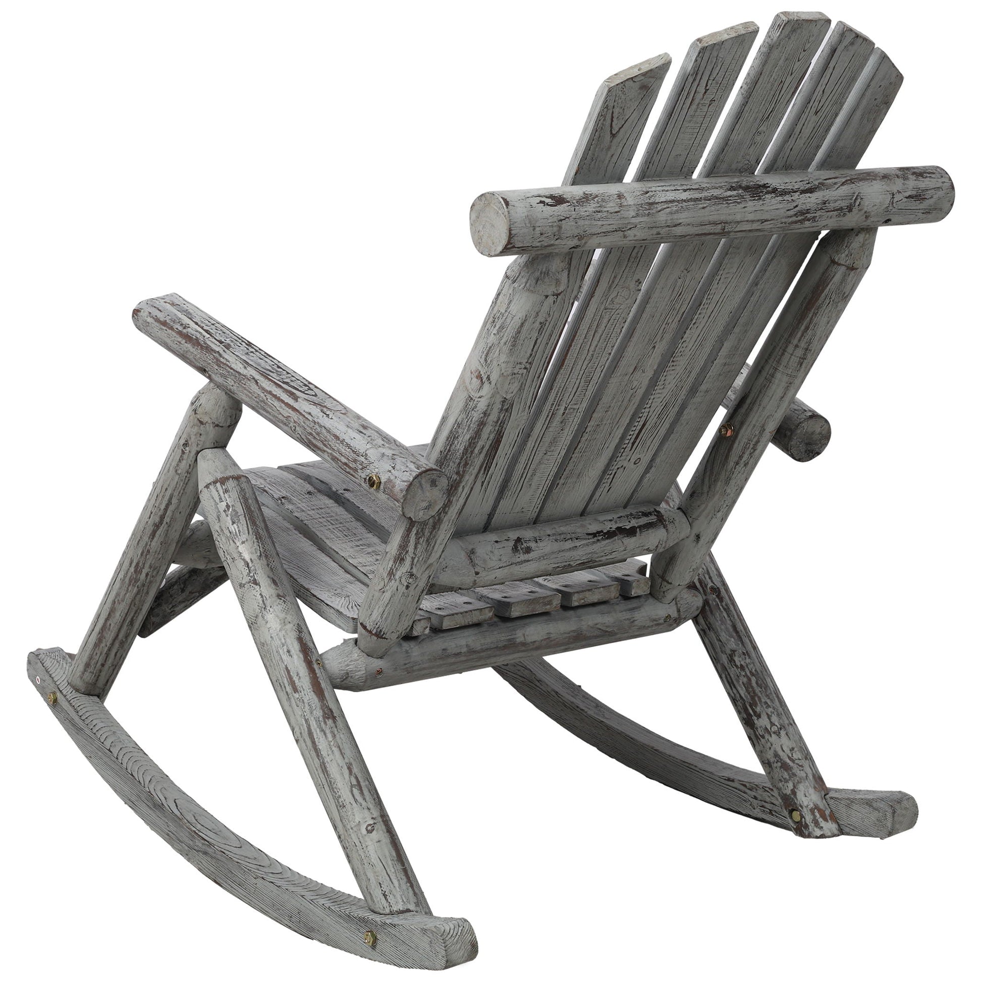 Durable Fir Log Rocking Chair in Weathered Gray Finish on Tampa Home & Garden Store