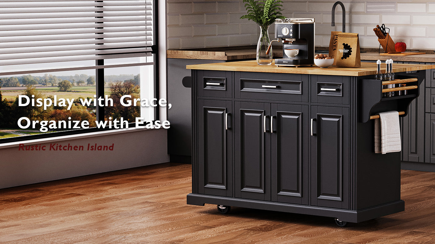 Large 54 Inch Kitchen Island and Rubber Wood