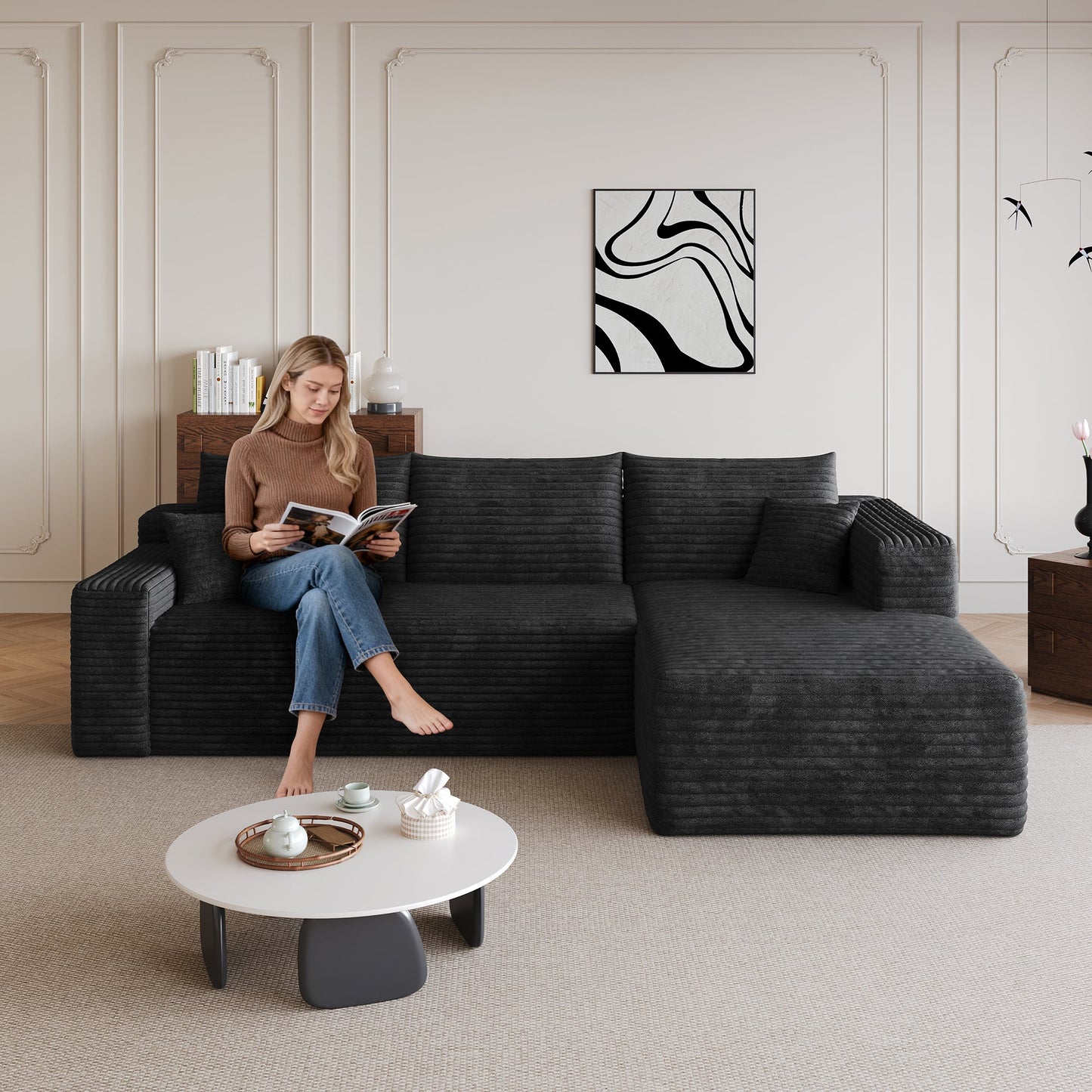 95-inch Cloud Sectional Sofa dark charcoal upholstered couch modern minimalist style on Tampa Home & Garden Store
