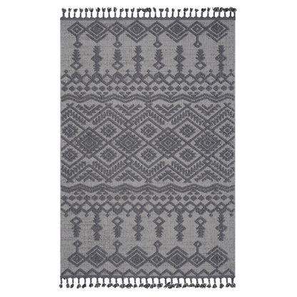 Guros A Synthetic Plush And Loop Area Rug in gray with charcoal diamonds and fringe edges on Tampa Home & Garden Store