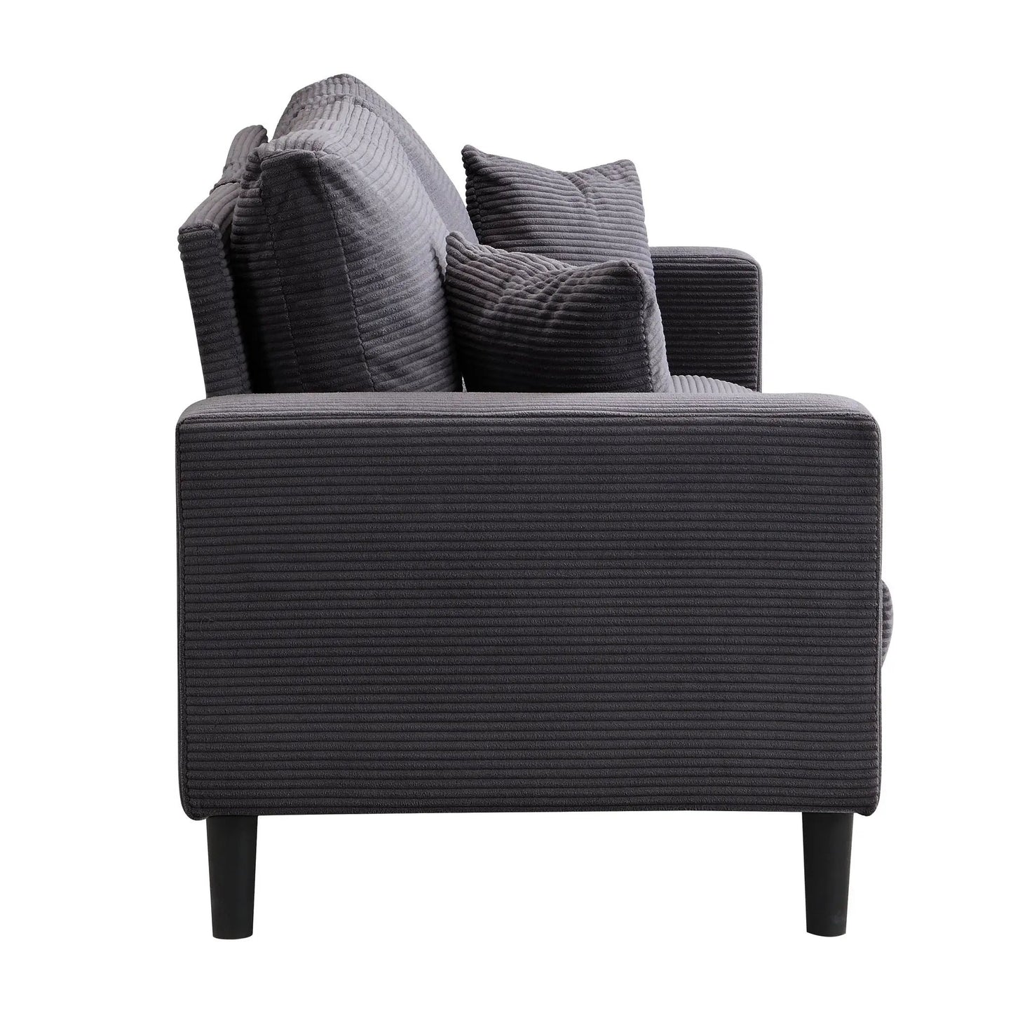 Modern Upholstered Resilience Three Seater Sofa in charcoal ribbed fabric with back cushions on Tampa Home & Garden Store