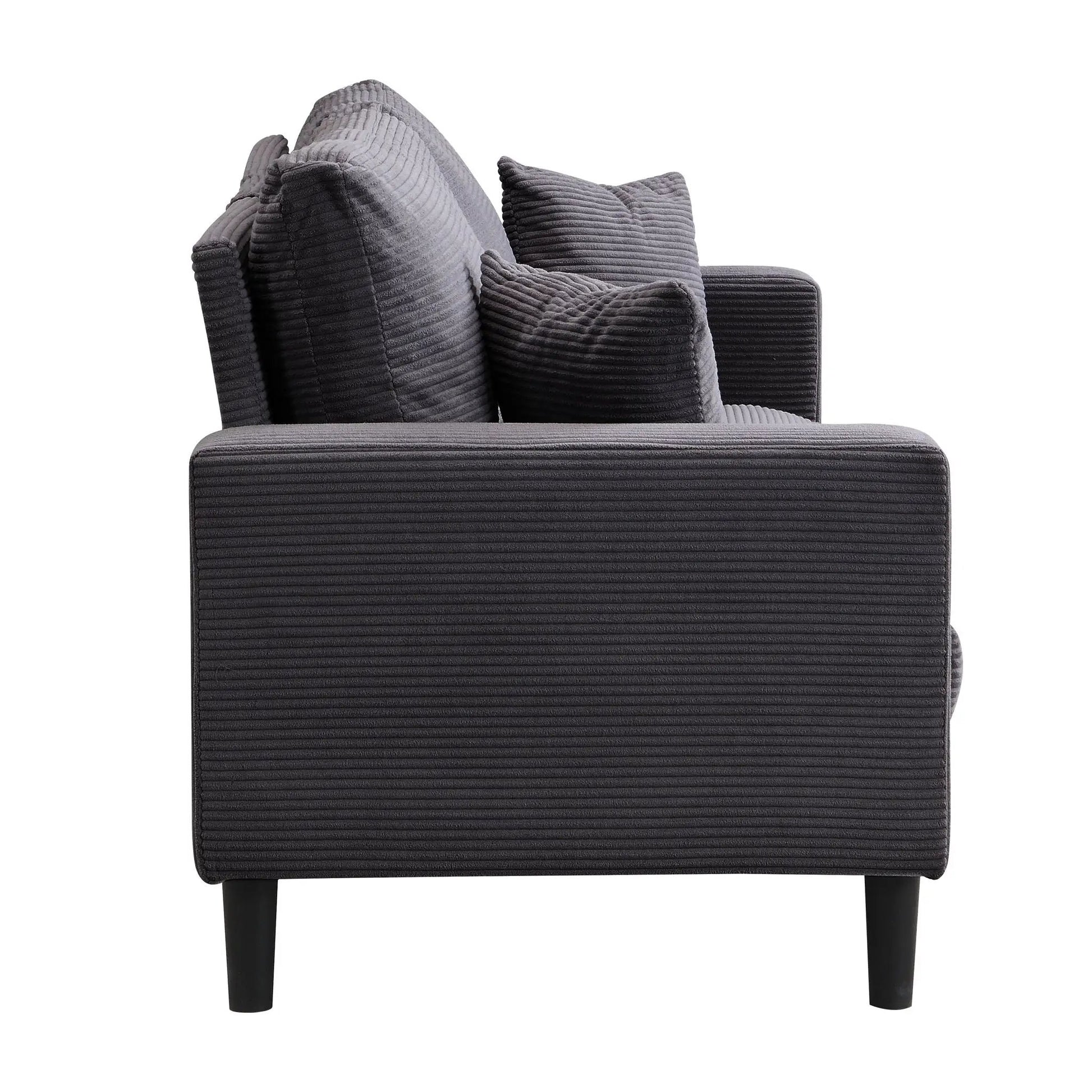 Modern Upholstered Resilience Three Seater Sofa in charcoal ribbed fabric with back cushions on Tampa Home & Garden Store