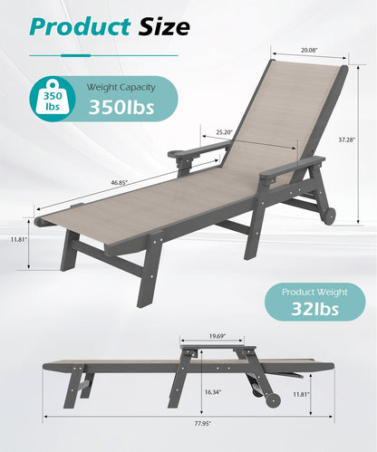 Set of Two HDPE Outdoor Pool Lounge Chairs