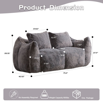 Ultra Soft Faux Fur Bean Bag Loveseat by HouseOfZazla, gray fur, shredded sponge filling on Tampa Home & Garden Store