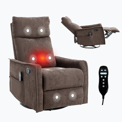 Brown fabric heat massage manual recliner with rocker and swivel by HouseOfZazla; remote on Tampa Home & Garden Store