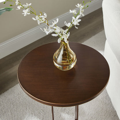 Round accent table with open oval pedestal in antique bronze, dark wood top HouseOfZazla on Tampa Home & Garden Store
