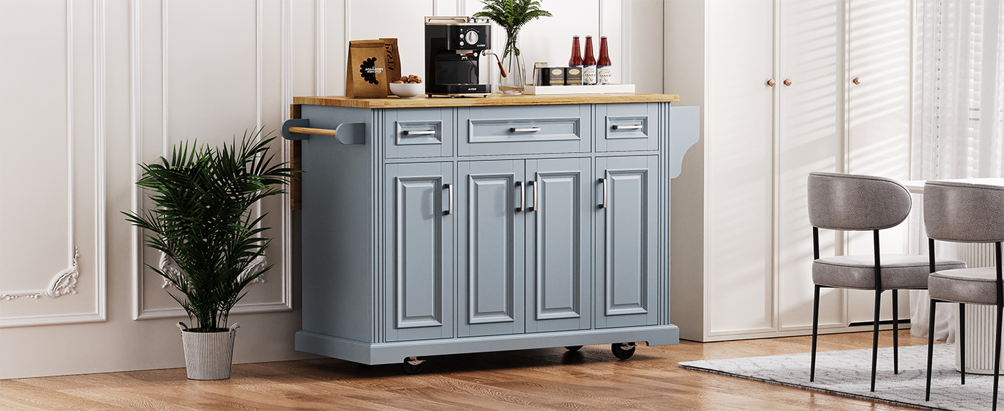 Large Rubber Wood Kitchen Island with Drop Leaf