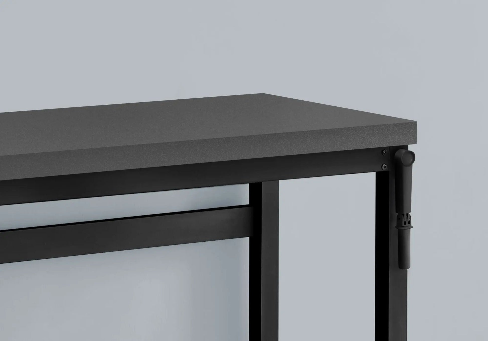 Computer desk with dark gray top and black frame; adjustable standing desk on Tampa Home & Garden Store