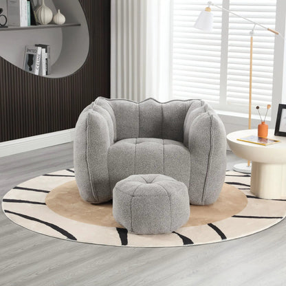 Soft Bean Bag Chair With High Resilient Foam in gray textured fabric with ottoman, stationary set on Tampa Home & Garden Store