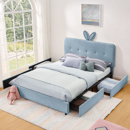 Upholstered Bed with Rabbit Ear and Led Drawers