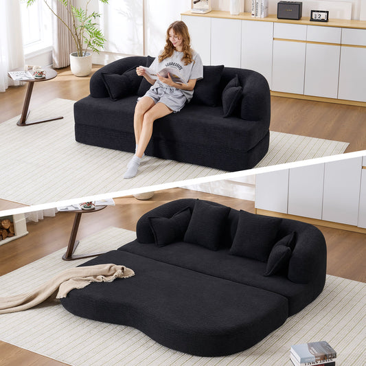 Two-piece black 2-in-1 foldable sofa bed with plush cushions by HouseOfZazla on Tampa Home & Garden Store
