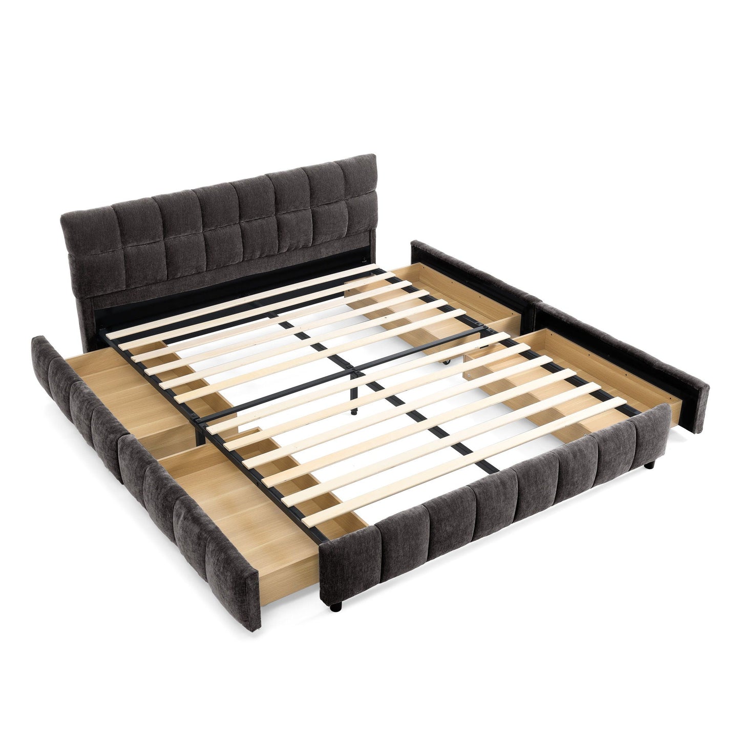 Modern Platform Bed and Thick Fabric Headboard