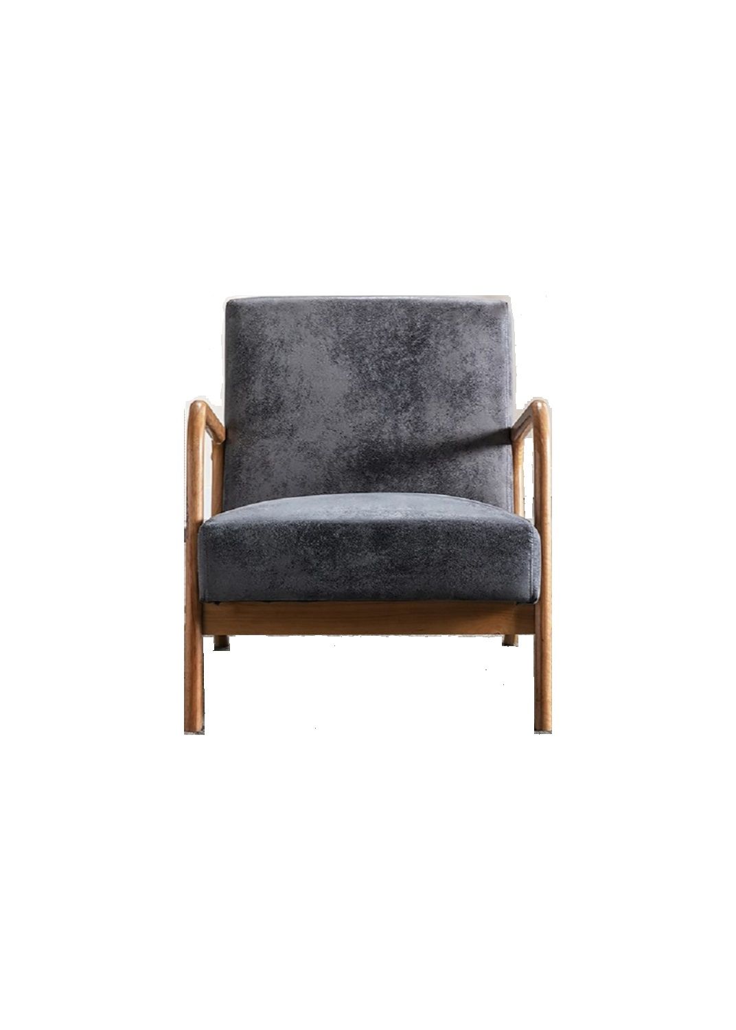Arm chair HouseOfZazla grey velvet cushioned mid-century with open wood frame on Tampa Home & Garden Store