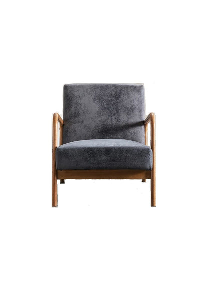 Arm chair HouseOfZazla grey velvet cushioned mid-century with open wood frame on Tampa Home & Garden Store