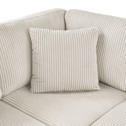 Oversized U-shaped sectional sofa with chaise lounge in beige corduroy and three pillows on Tampa Home & Garden Store