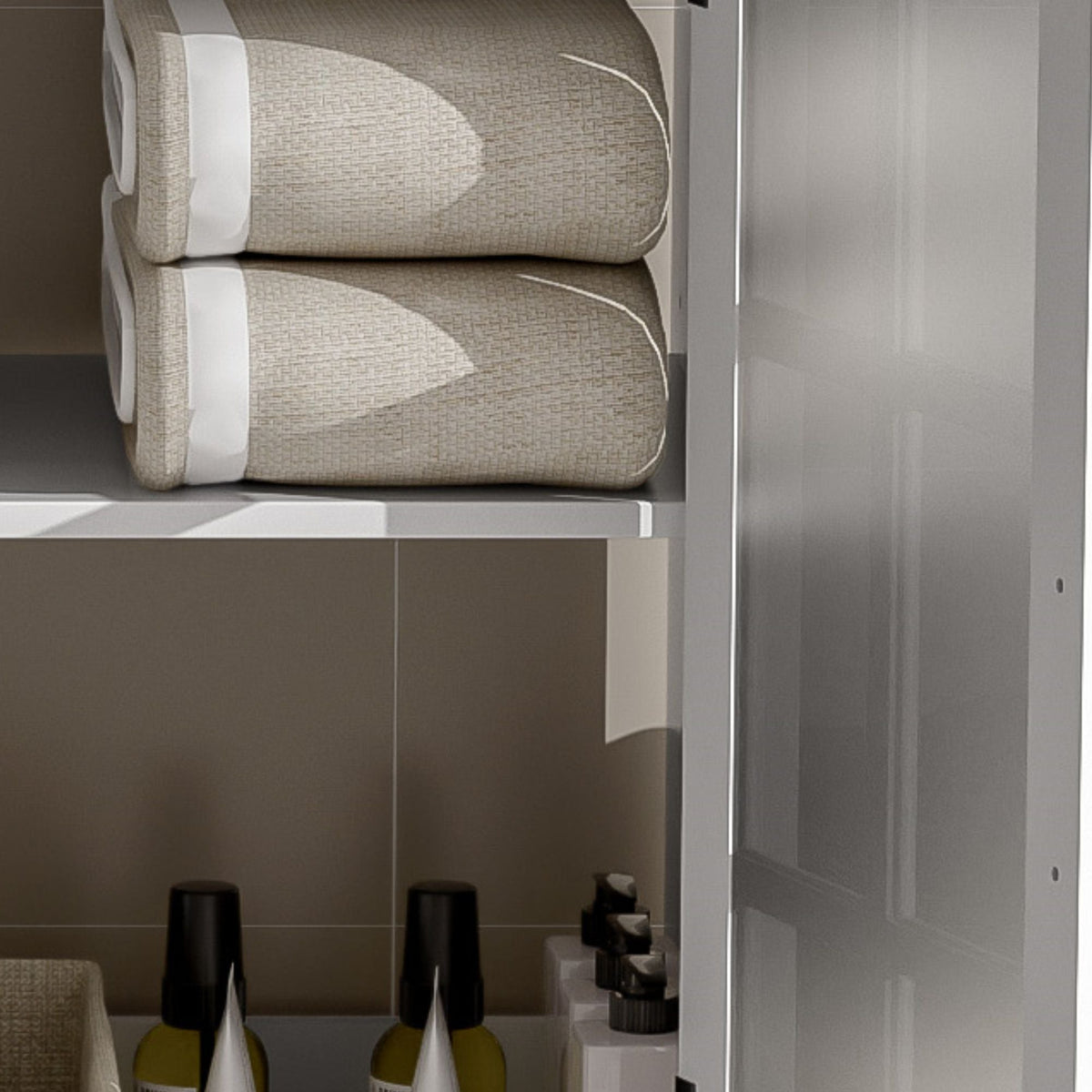 Modern bathroom vanity with ceramic sink and tempered blurred glass doors by HouseOfZazla on Tampa Home & Garden Store