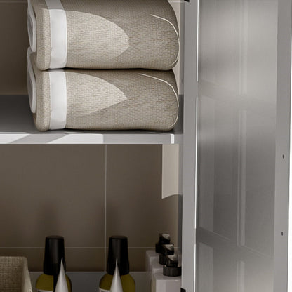 Modern bathroom vanity with ceramic sink and tempered blurred glass doors by HouseOfZazla on Tampa Home & Garden Store