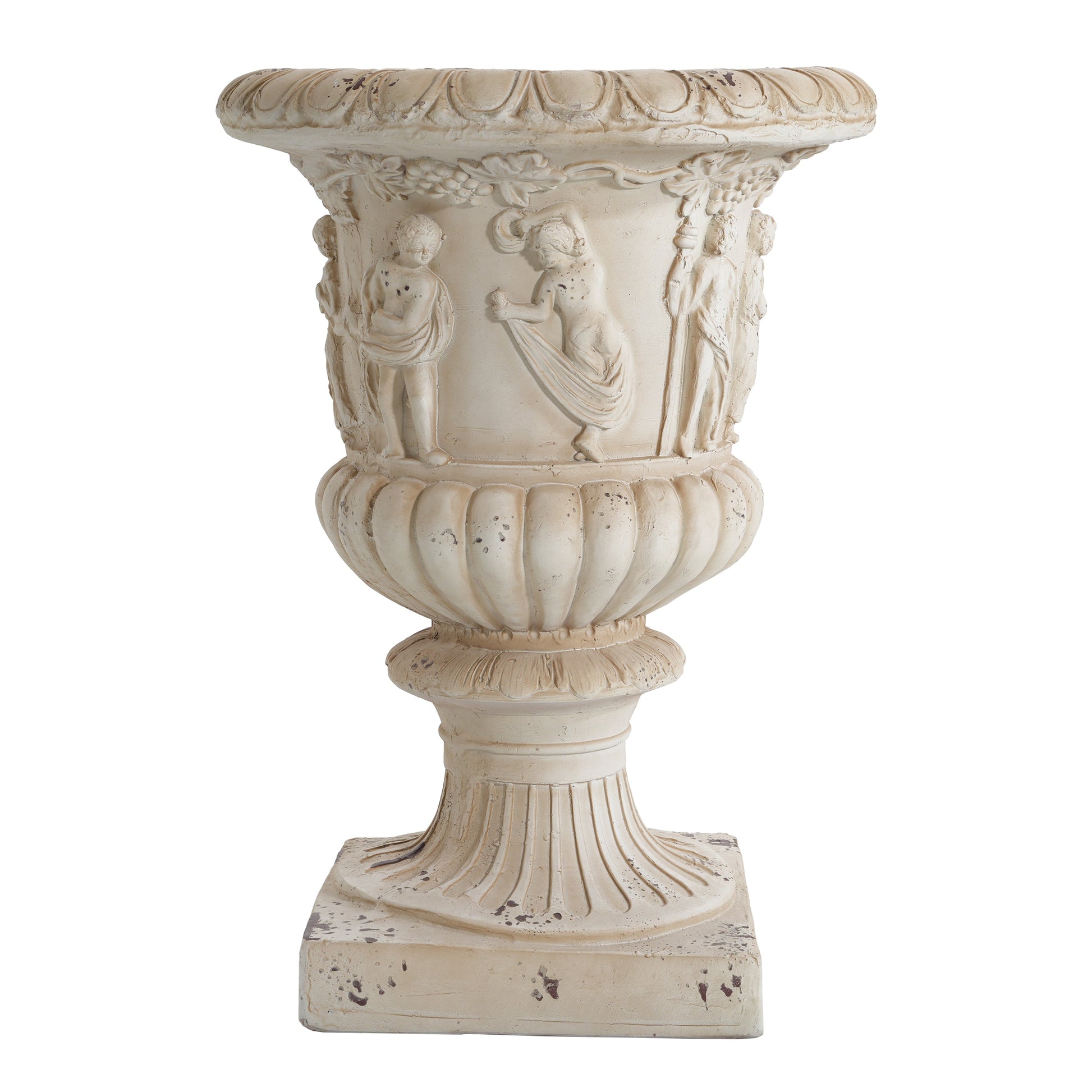 Garden Urn antique white 27-inch high with cherub relief and grape motif by HouseOfZazla on Tampa Home & Garden Store